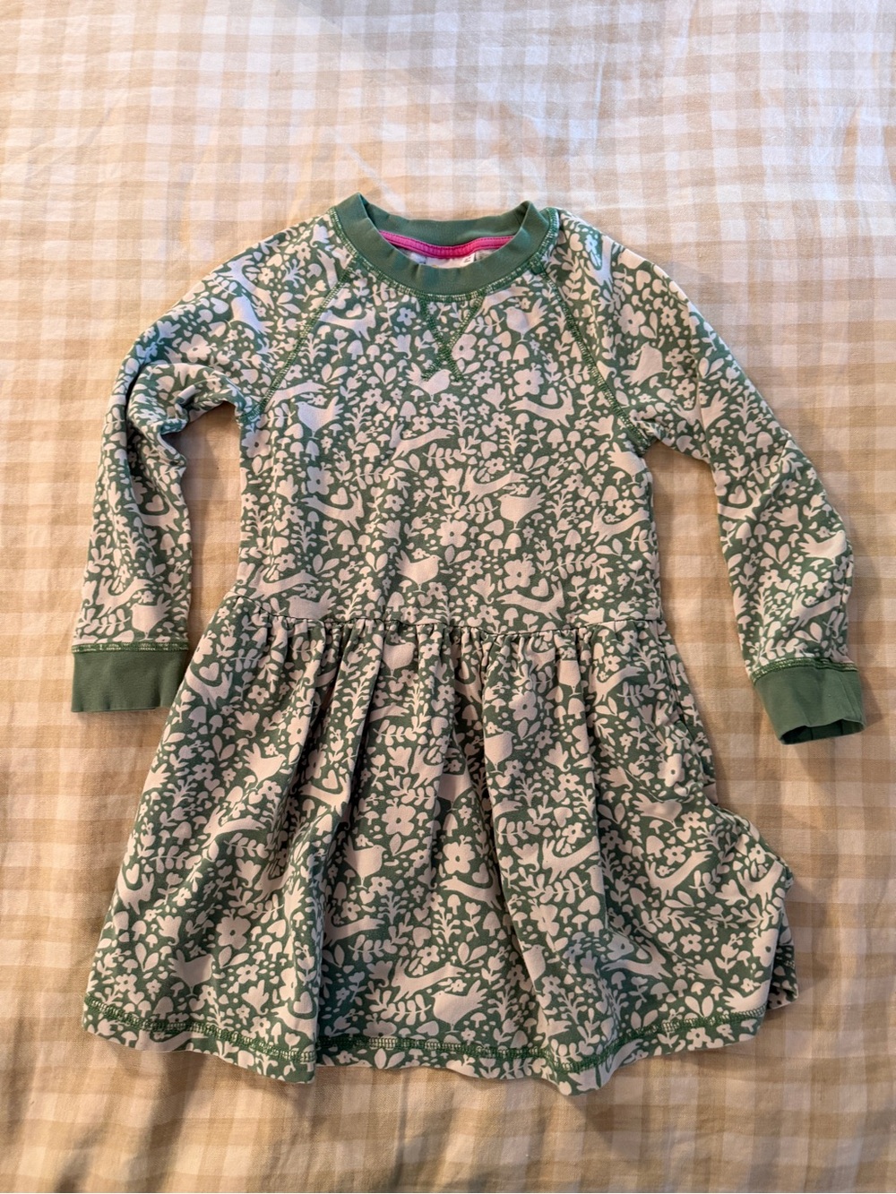 Mini Boden Green Floral Print Long-Sleeve Dress